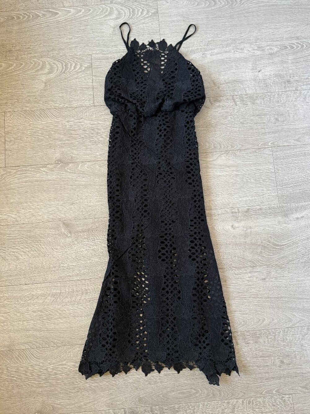 Harper & Me Black Crochet Lace Halter Maxi Dress Size 6